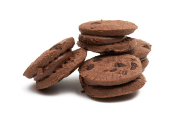 Fototapeta na wymiar cookies with chocolate drops and chocolate cream Isolated