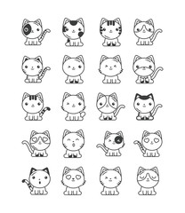 Fototapeta premium set of cute cats on white background, line style icon