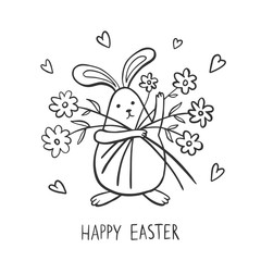 Greeting card rabbit with flowers.