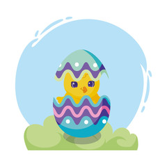 Fototapeta premium cute easter egg with cartoon chicken, colorful design
