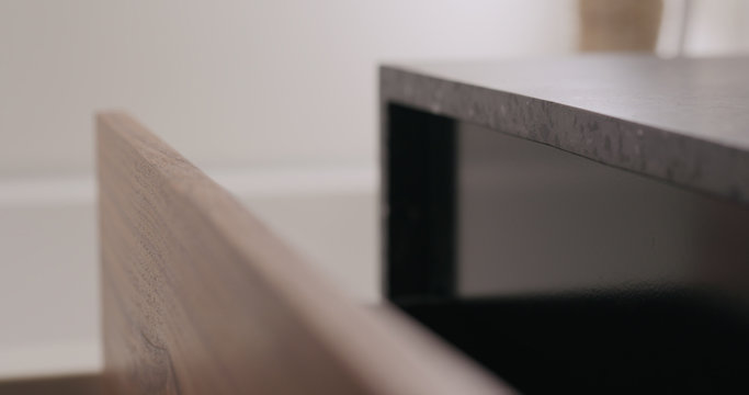 open batroom cabinet drawer closeup
