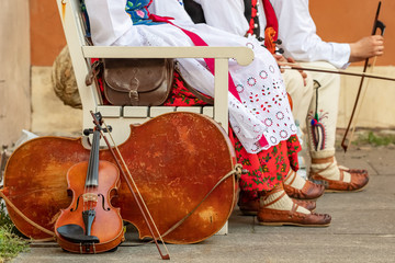 Fototapeta na wymiar Unidentified polish musicians waiting to perform at folk concert.