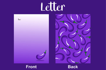 Letters stationery with eggplant decoration in front and eggplant pattern in the back