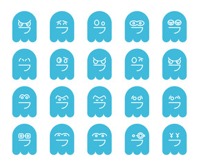 blue cute ghost emoji, emoticon icons set