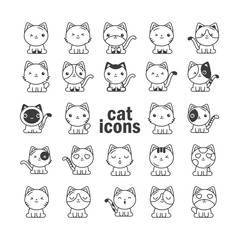 set of cute cats on white background, line style icon