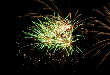 Festive fireworks against the night sky. Colorful and exciting fireworks in the new year and...