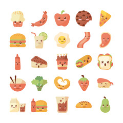 set of icons kawaii food on white background