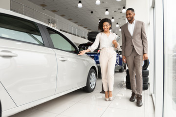 Businessman Choosing Luxury Car With Auto Seller In Dealership Showroom