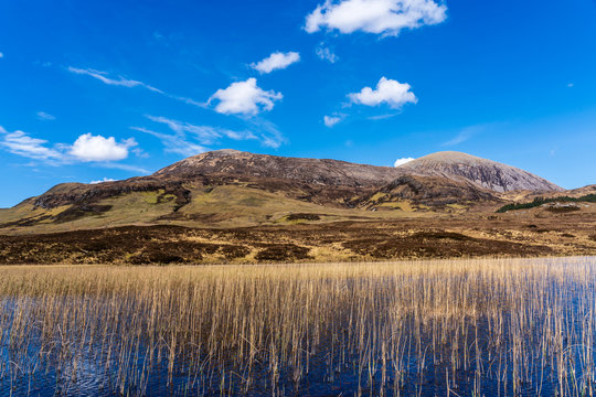 View of Loch Cill Chriosd - one of the most beautiful places in the world, with magnificent reed beds. It is located on the Isle of Skye, on the road to Elgol in the Highlands of Scotland.