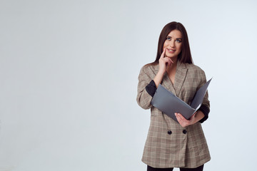 portrait of young woman and  folder with documents