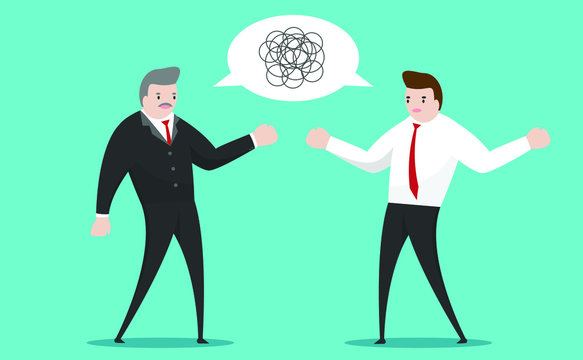 executive businessman miscommunicate with office employee, concept of confused, communicate, sharing idea, success business, leadership, teamwork