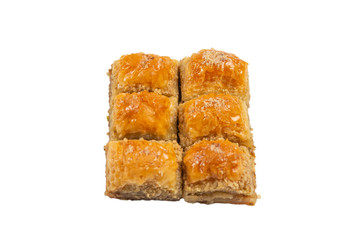 Delicious sweet baklava isolated on white background.