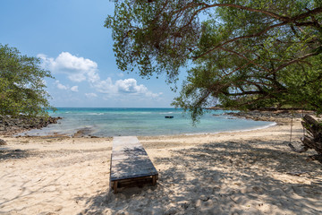 beautiful soft wave clear blue transparency sea ocean water and rocks at the bottom of the tropical paradise beach coast summer sea view at PP Island, Krabi, Phuket, Thailand.