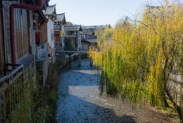 cityscape of river and tree in an old twon, travel attraction of china