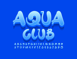 Vector creative logo Aqua Club with handwritten blue Font. Trendy Alphabet Letters and Numbers