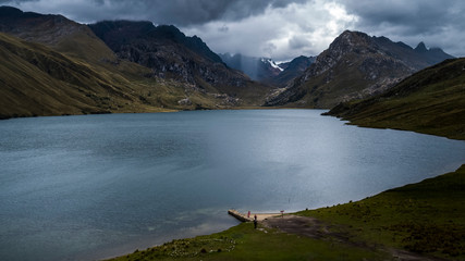Querococha lake at a cloudy day in Ancash, Peru