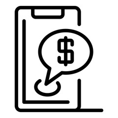 Smartphone money chat icon. Outline smartphone money chat vector icon for web design isolated on white background
