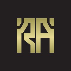 RA Logo with squere shape design template with gold colors