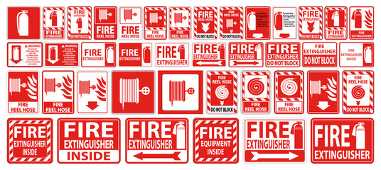 Set label Fire extinguisher Sign on white background