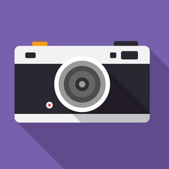 Retro camera icon isolated on background with long shadow, Vector illustration