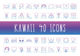 alien and kawaii icon set, gradient line style