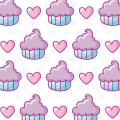 kawaii cupcakes and hearts background