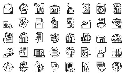 Office manager icons set. Outline set of office manager vector icons for web design isolated on white background