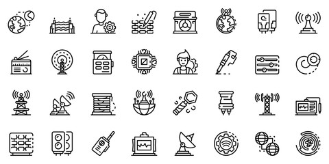 Radio engineer icons set. Outline set of radio engineer vector icons for web design isolated on white background