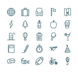 objects line style icon set vector design