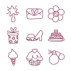 set of icons of girl on white background, line style icon
