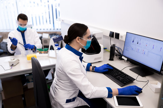 Young scientists doing tests and working on medical research