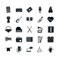 music silhouette style icon set vector design