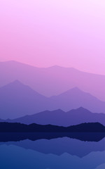 Mountains horizon hills Natural silhouettes in the evening Sunrise and sunset Landscape wallpaper Illustration vector style Colorful view background