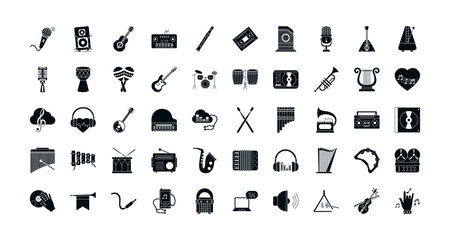 music silhouette style icon set vector design