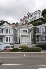 picturesque traditional Victorian houses at Oriental parade neighborhood, Wellington, New Zealand