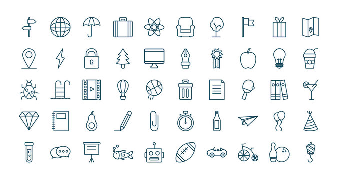 objects line style icon set vector design