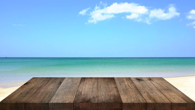 Top table on beach sea background