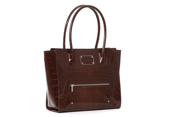 stylish brown eco-leather bag on a white background