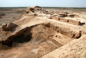 Ruins of Medieval Toprak-kala fortress, former Khwarazm (or Chorasmia) capital. Outskirts of Urgench, Uzbekistan.
