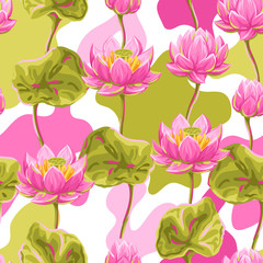 Naklejki  Wzór z kwiatami lotosu. Ilustracja dekoracyjna lilia wodna.