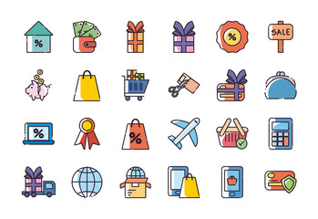 Shopping fill style icon set vector design