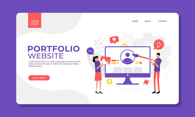 landing website page. portfolio design for freelance. vector graphic illustration concept. flat design style