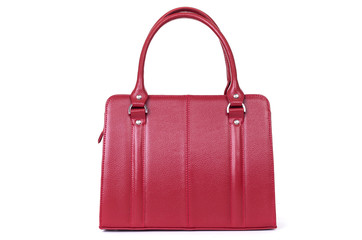 red leather hand made bag on a white background
