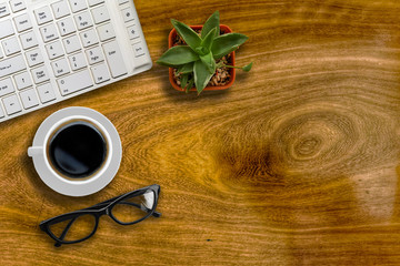 Work desk, take photo, corner view and leave space.