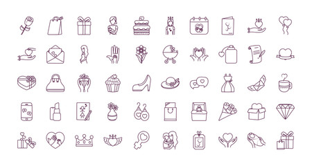 Happy mothers day line style icon set vector design