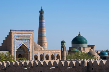 Obraz premium Mohammed Rakhim Khan Madrasah. View at Itchan Kala (old or inner town). Khiva, Uzbekistan, Central Asia.
