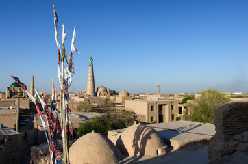 View at Itchan Kala (old or innr town) and Islam Khoja Minaret, one of the symbols of the town....