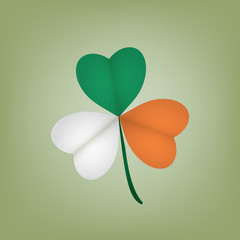 Saint Patricks Day greeting card. Irish holiday concept. Illustration of the Irish flag in the shape of a clover leaf.   