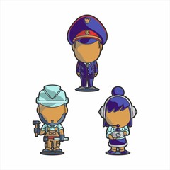 Workers of various activities. Policeman, builder, employee of the call center.