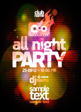 All night party poster design concept with place for text